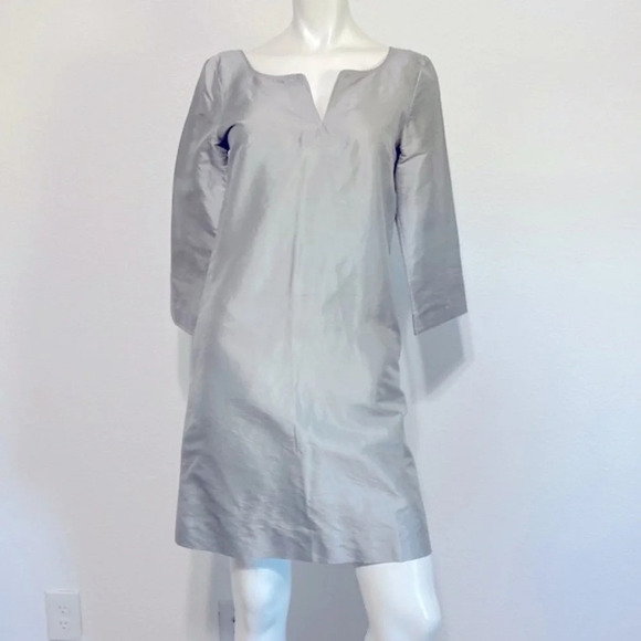 J. Crew Silver/Grey 100% Silk 3/4 Slit Sleeve Dress/Tunic Size 0 - Picture 3 of 5